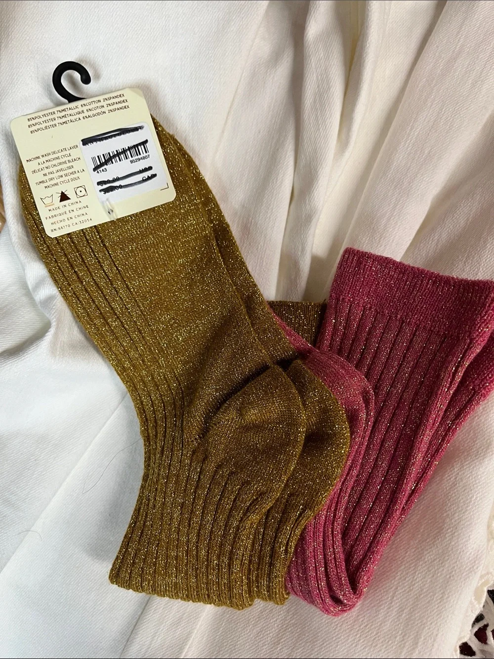 Anthropologie Gold Pink Shimmer 2 Pack Socks